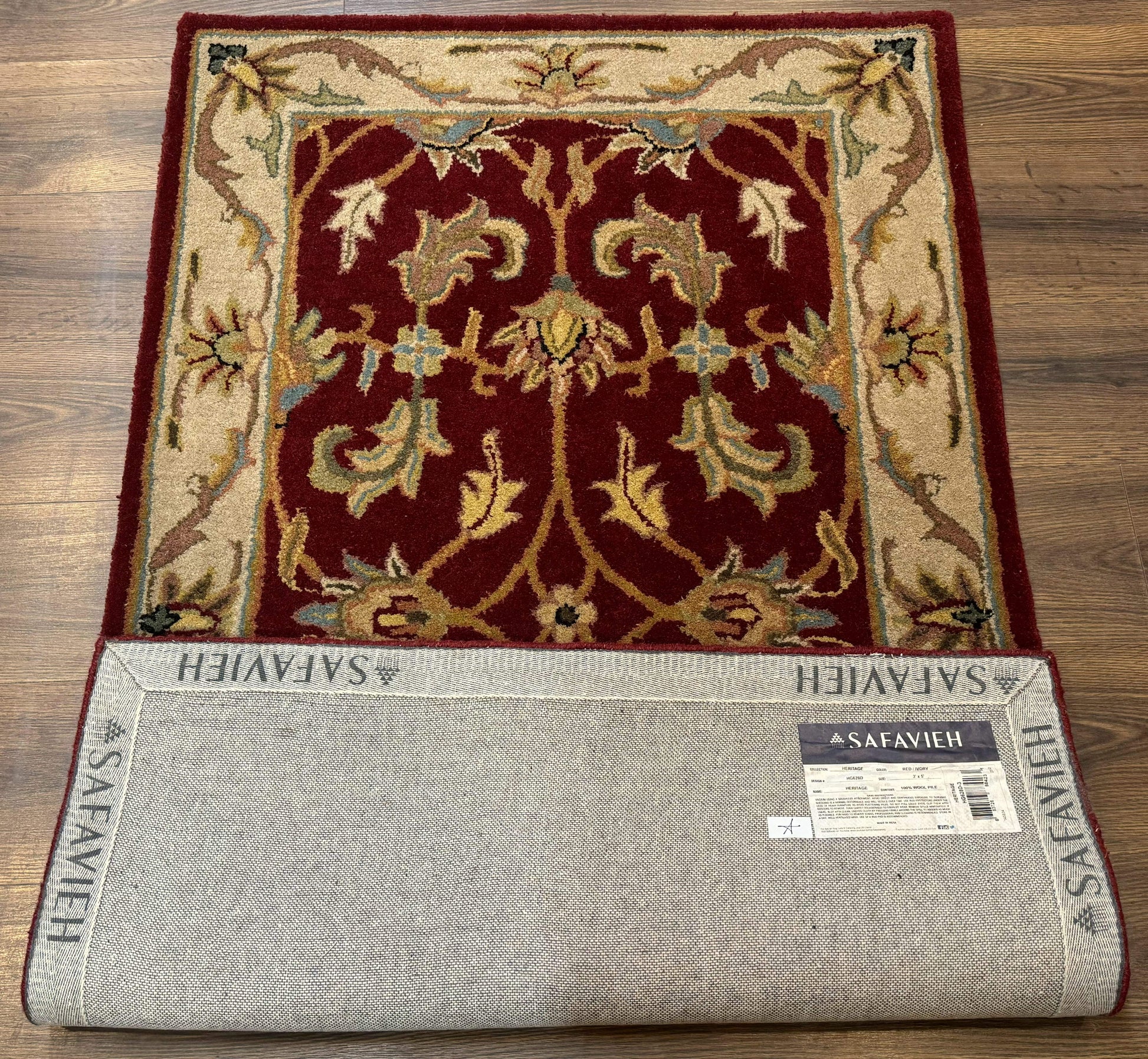 Small Floral Wool Rug 3x5, Safavieh Heritage Collection, Dark Red, Pair A - Nuvé