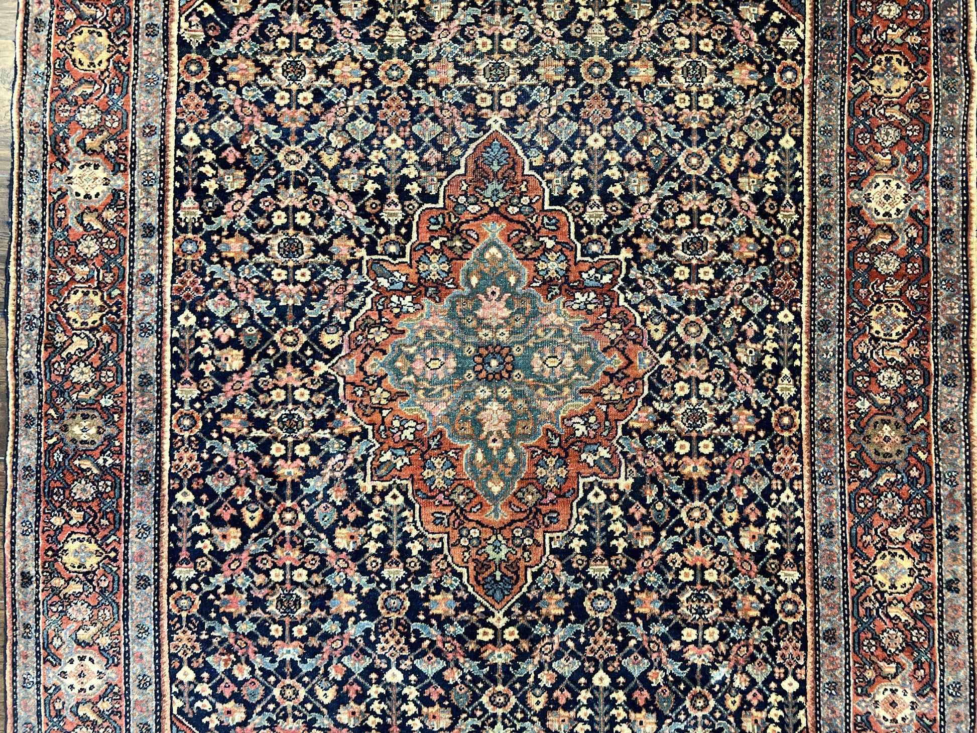 Persian Rug 4x7 Antique Sarouk Farahan Carpet, Navy Blue and Red Wool Rug - Nuvé