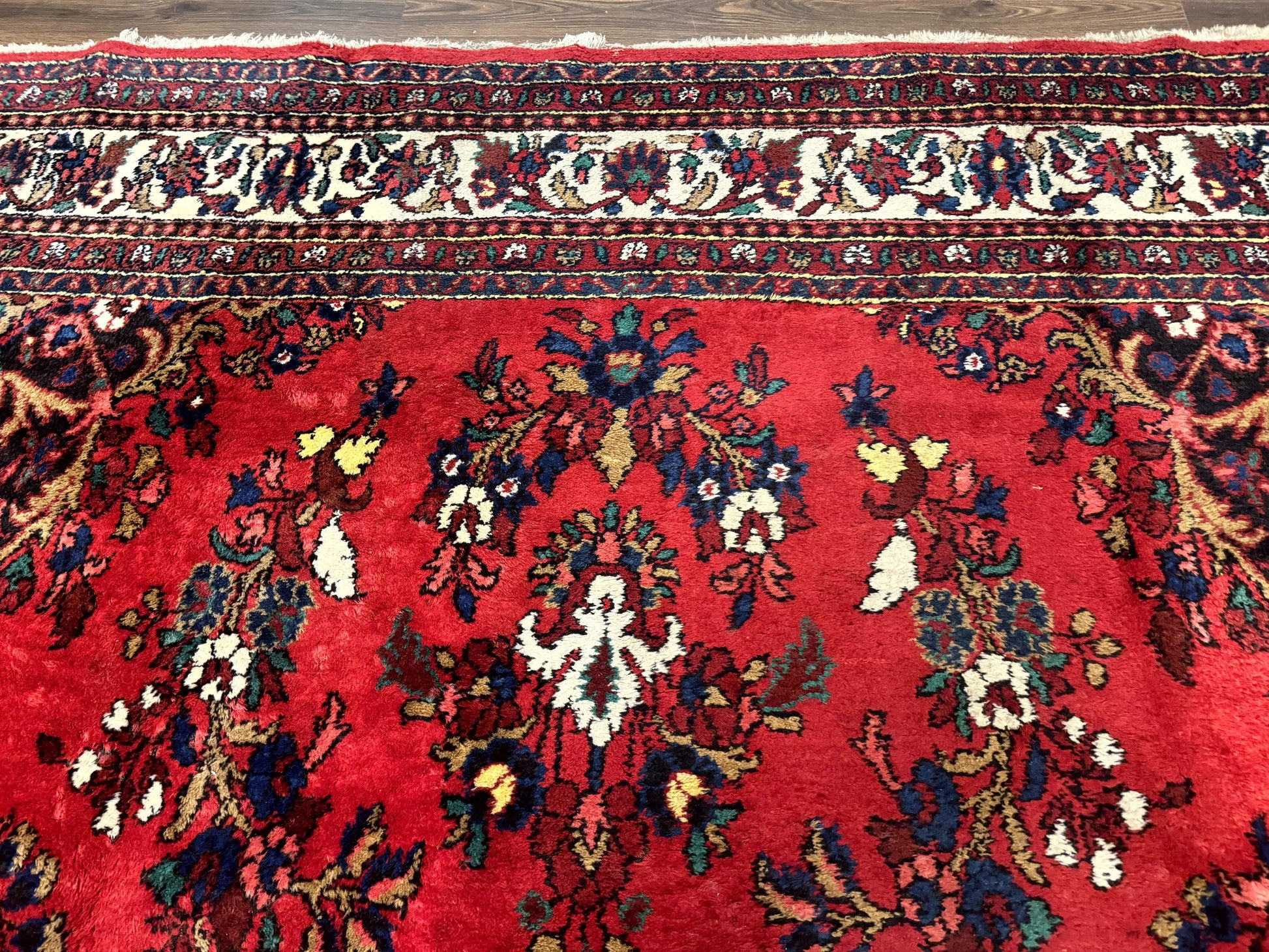 Palace Size Persian Rug 11x18, Red, Bibikabad Rug, Handmade Large Wool Carpet, Persian Hamadan Rug, Dargazin Rug - Nuvé