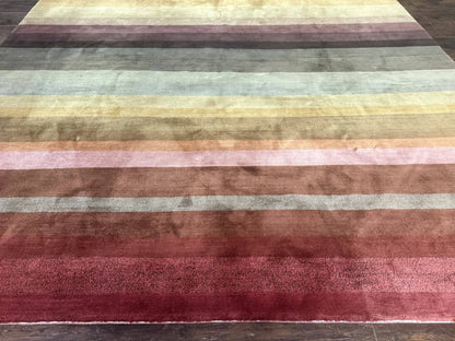 Modern Persian Gabbeh Rug 8x10, Multicolor Stripes, Soft Thick Wool Pile - Nuvé