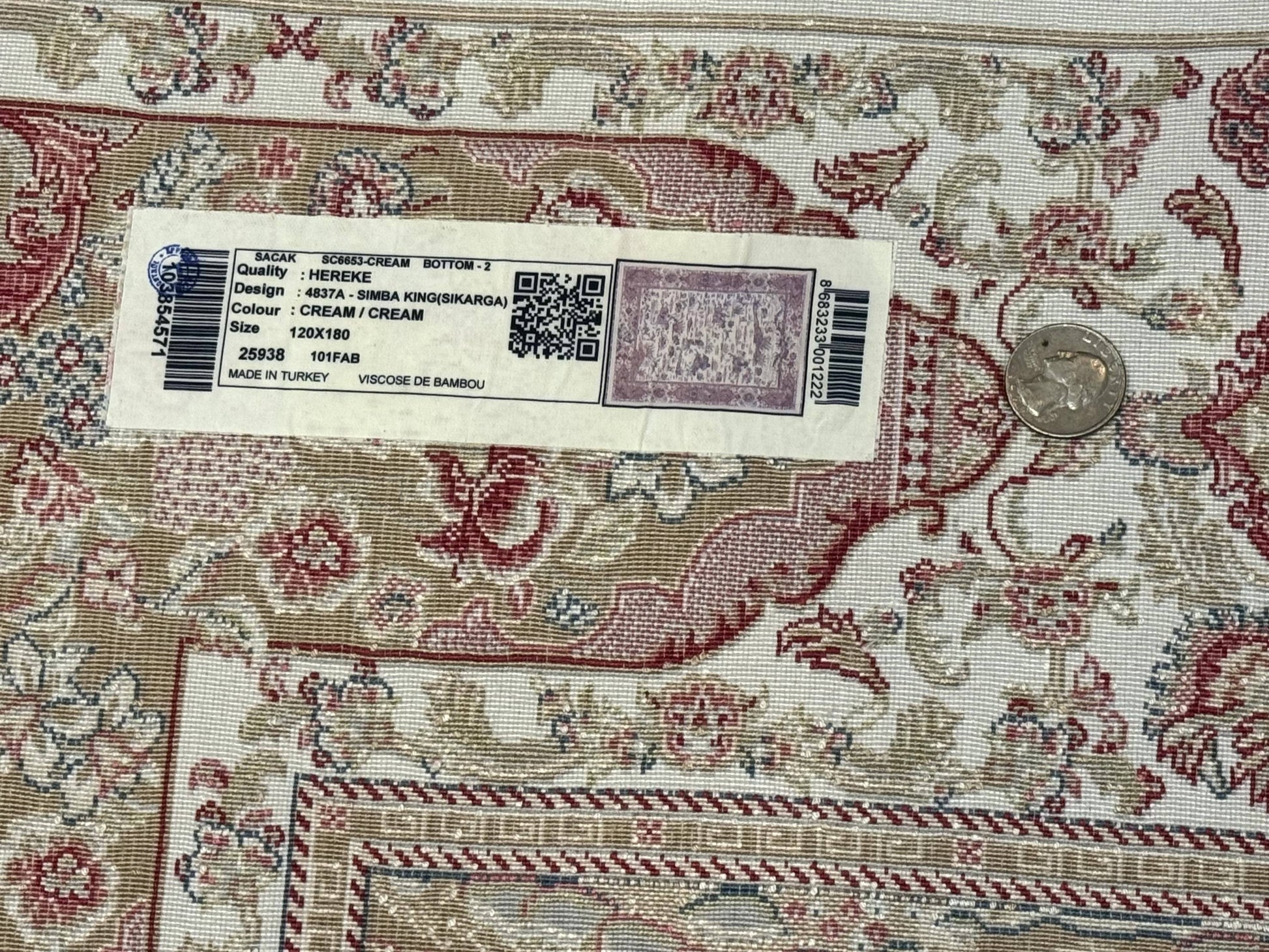 Turkish Silk Hunting Scene Rug 4x6, Ivory, Bamboo Silk, New - Nuvé