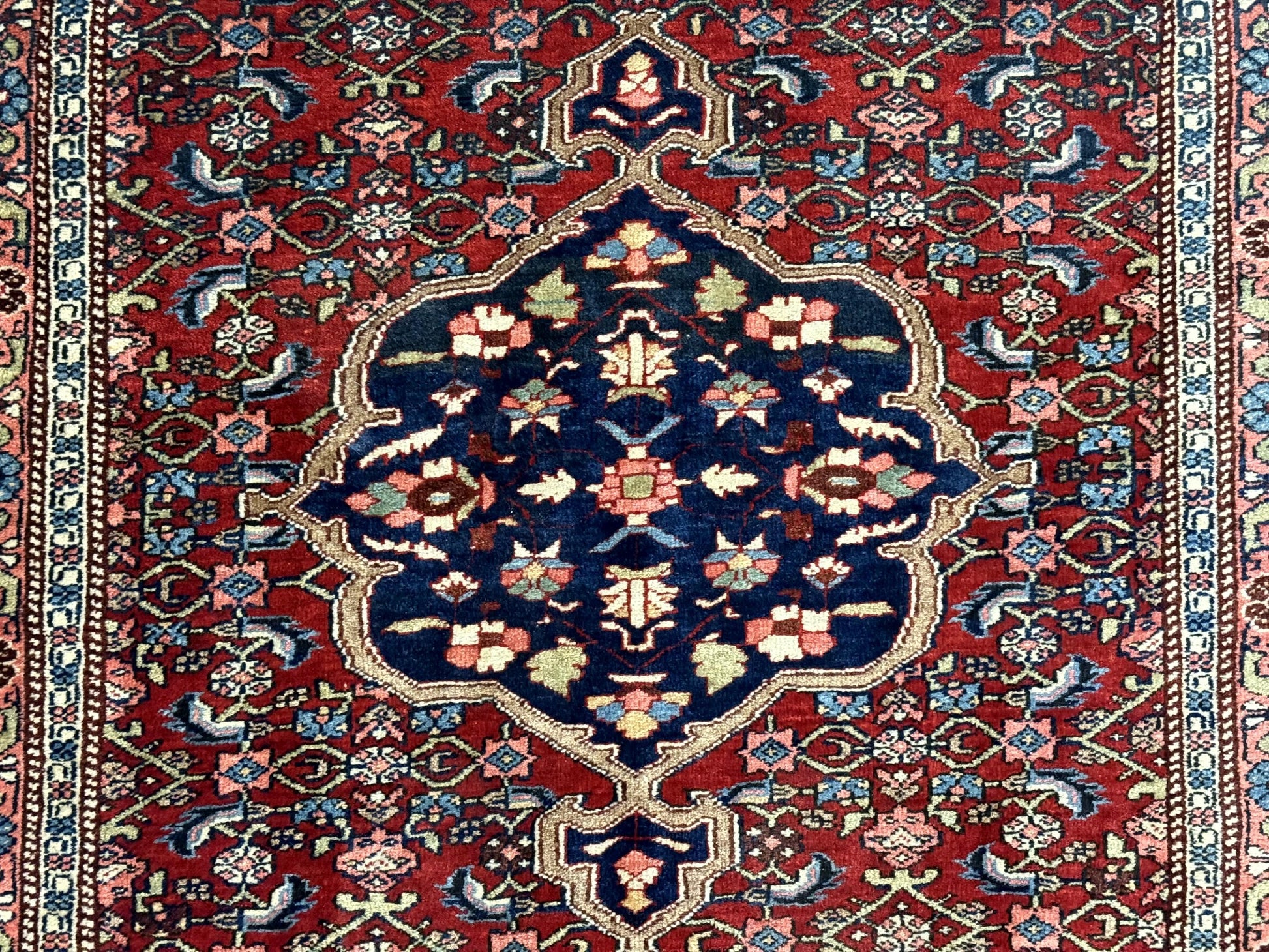 Persian Bidjar Rug 2.7 x 4, Red and Navy Blue, Small Persian Area Rug, Semi Antique - Nuvé