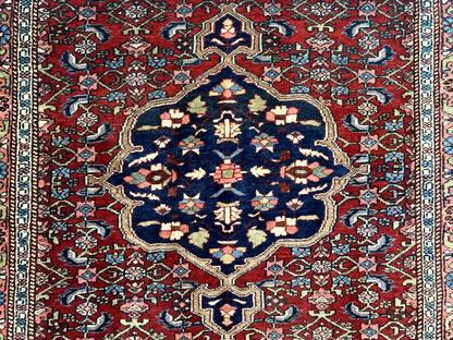 Persian Bidjar Rug 2.7 x 4, Red and Navy Blue, Small Persian Area Rug, Semi Antique - Nuvé