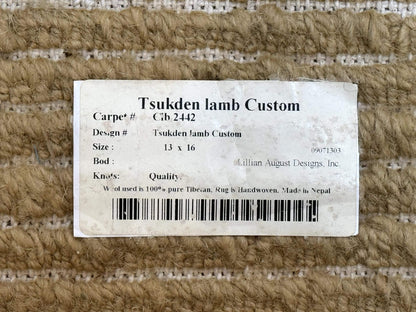Modern Nepali Rug 13 x 15.6, Palace Size Wool Custom Made Rug, Tan, Large Nepali/Tibetan Carpet - Nuvé