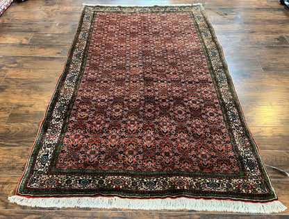 Antique Persian Bijar Rug 5x7, Allover Pattern, Hand Knotted Vintage Wool Tribal Oriental Carpet, Bidjar Rug, Red and Cream 5 x 7 ft, Handmade Rug - Nuvé