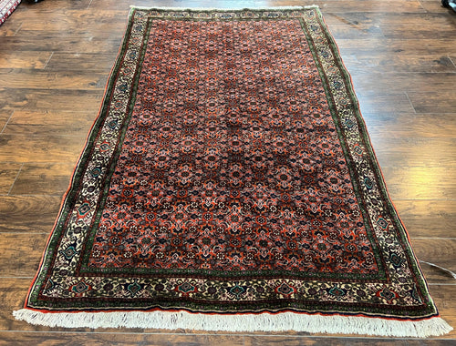 Antique Persian Bijar Rug 5x7, Allover Pattern, Hand Knotted Vintage Wool Tribal Oriental Carpet, Bidjar Rug, Red and Cream 5 x 7 ft, Handmade Rug - Nuvé