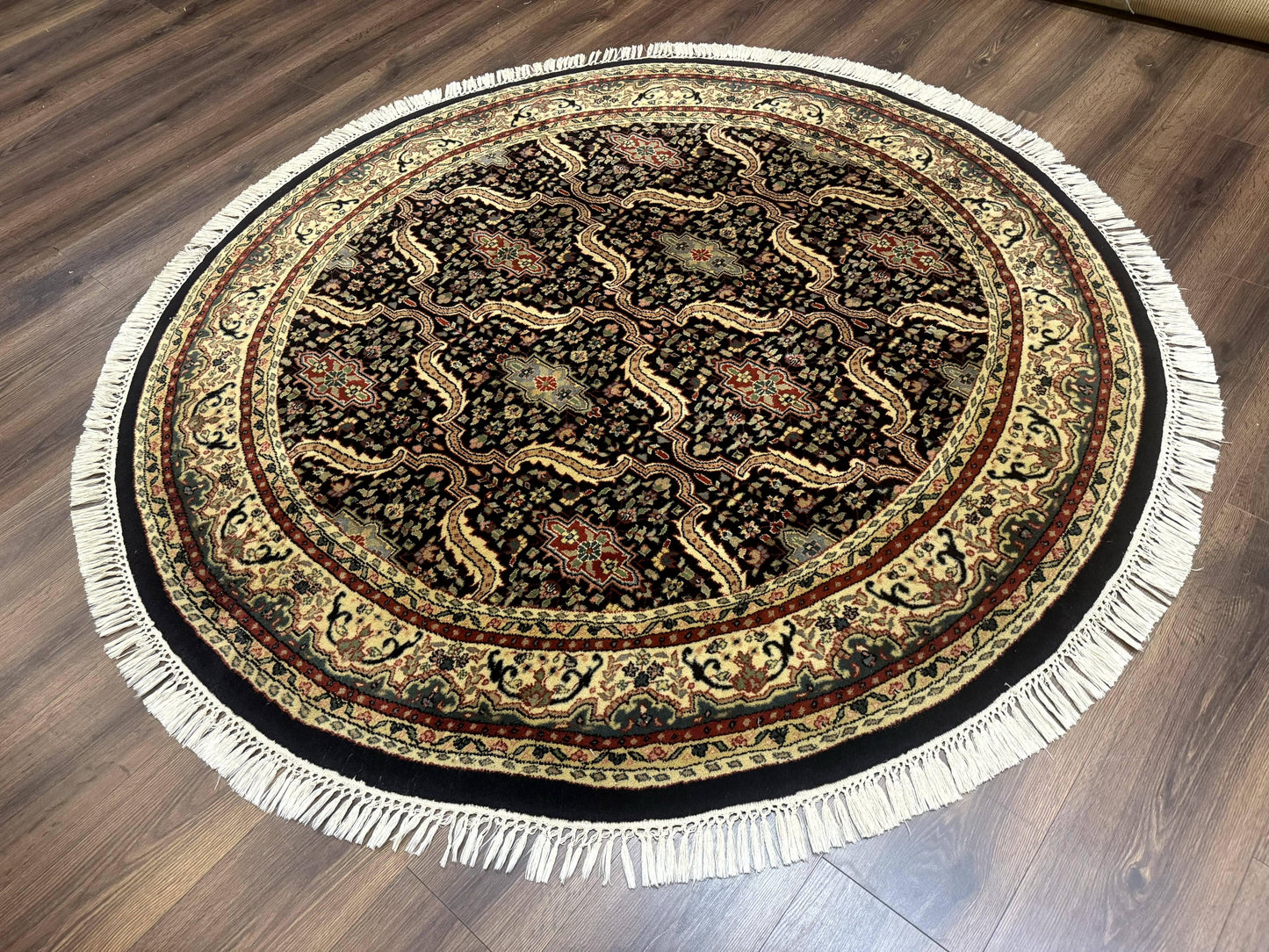 Round Indo Persian Rug 6x6, Indian Bidjar Rug, Navy Blue and Beige - Nuvé