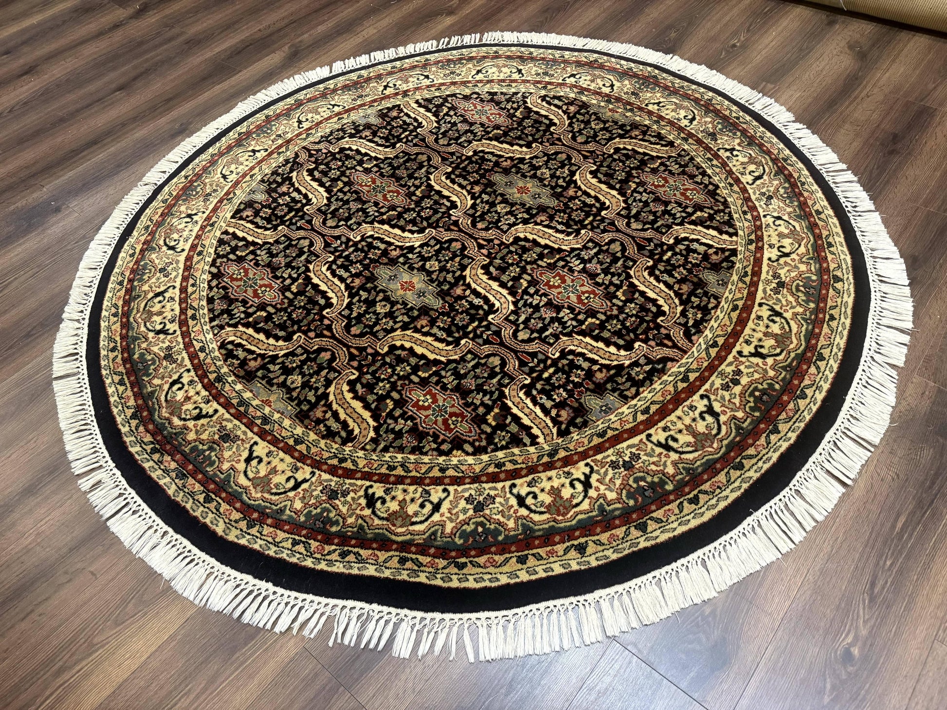 Round Indo Persian Rug 6x6, Indian Bidjar Rug, Navy Blue and Beige - Nuvé