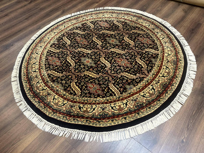 Round Indo Persian Rug 6x6, Indian Bidjar Rug, Navy Blue and Beige - Nuvé