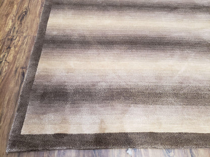 Vintage Safavieh Tibetan Indian Rug 6x9, Nepal Rug, Handmade, Striped Rug, Brown & Beige, 6x9 Oriental Carpet, Wool, Soft - Nuvé