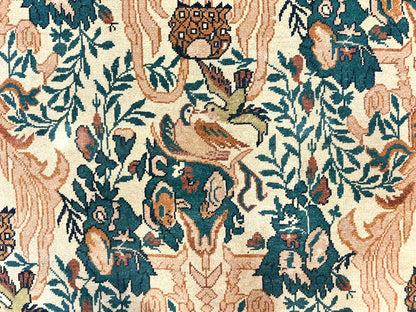 10x13 Wool Rug, Floral Pattern, Birds, Handmade Vintage Carpet, Couristan Rug, Beige - Nuvé
