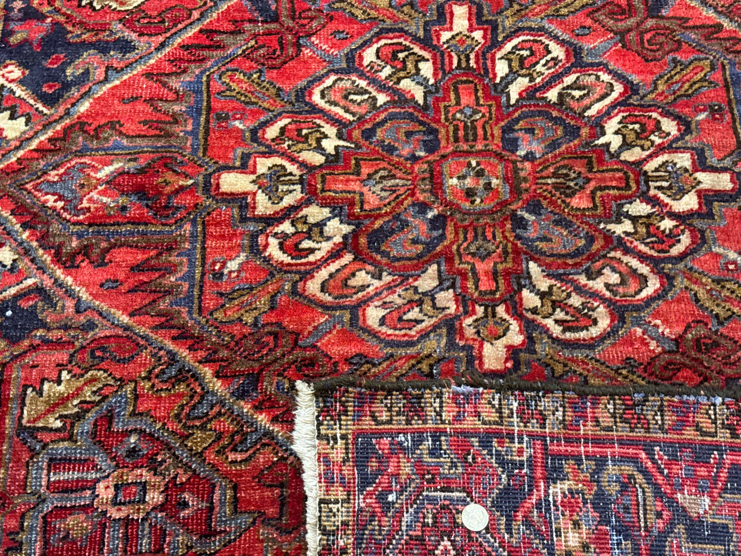 Persian Heriz Rug 7x10, Geometric Pattern, Red Ivory Navy Blue - Nuvé