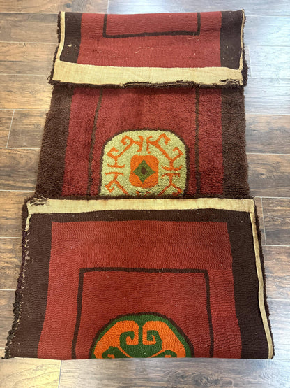 German Hooked Runner Rug 3x8, Vintage, Red, Wool - Nuvé
