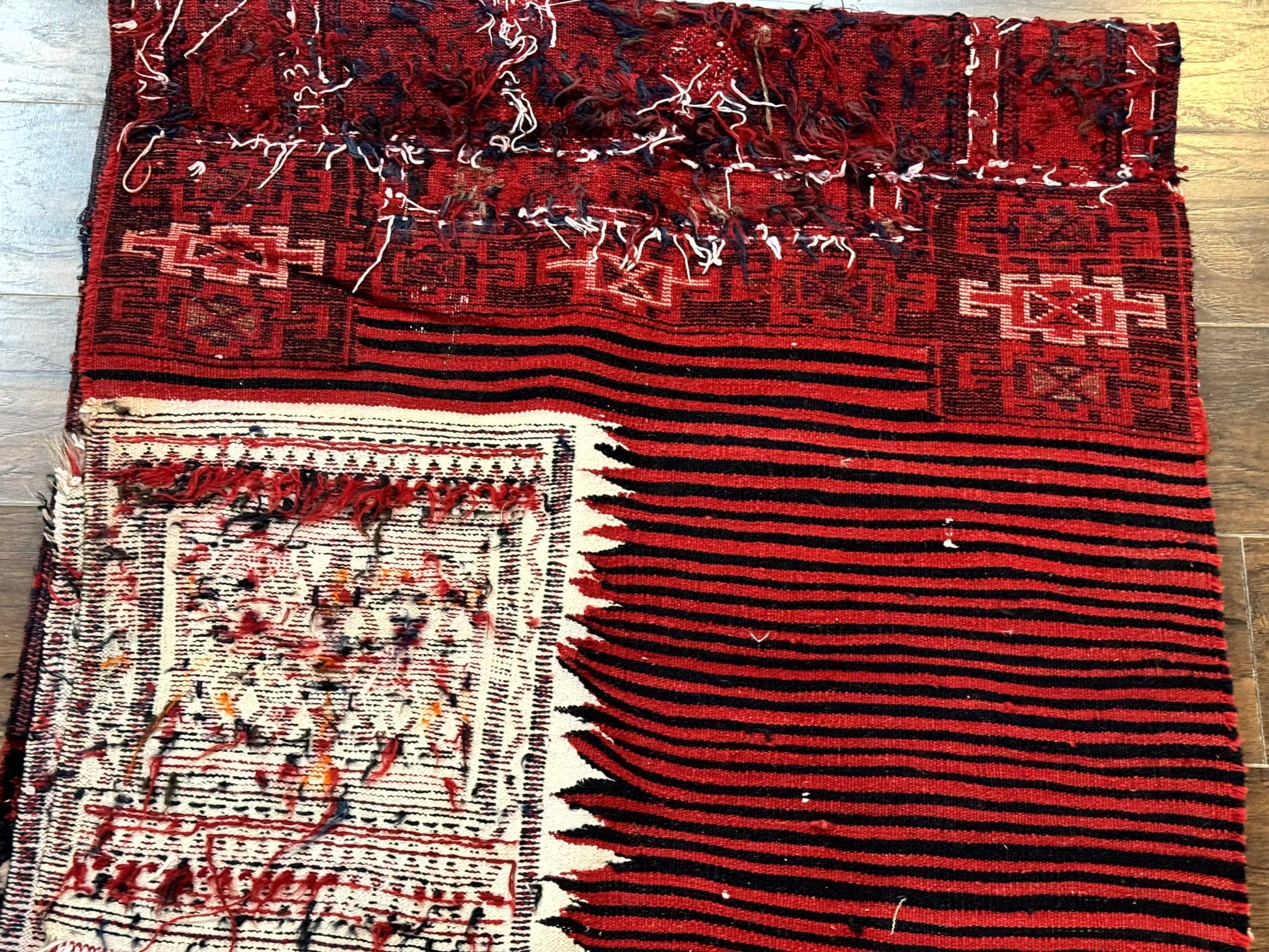 Persian Tribal Nomadic Saddle Cover Rug, Antique, Handmade, Wool, Red Ivory Black, Collectible, Shashavan - Nuvé