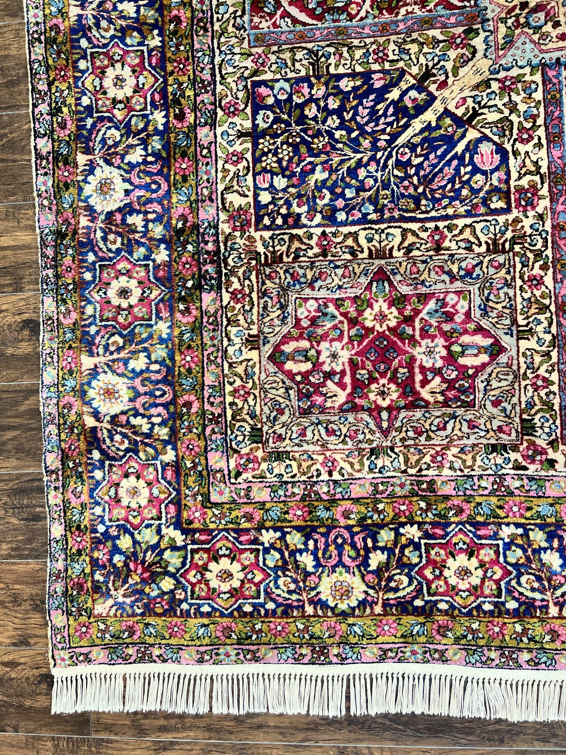 Persian Kirman Lavar Rug 8x9, Antique Persian Carpet, Colorful Multicolor 1920s Handmade Wool Rug, Garden Panel Design, Fine 200 KPSI - Nuvé