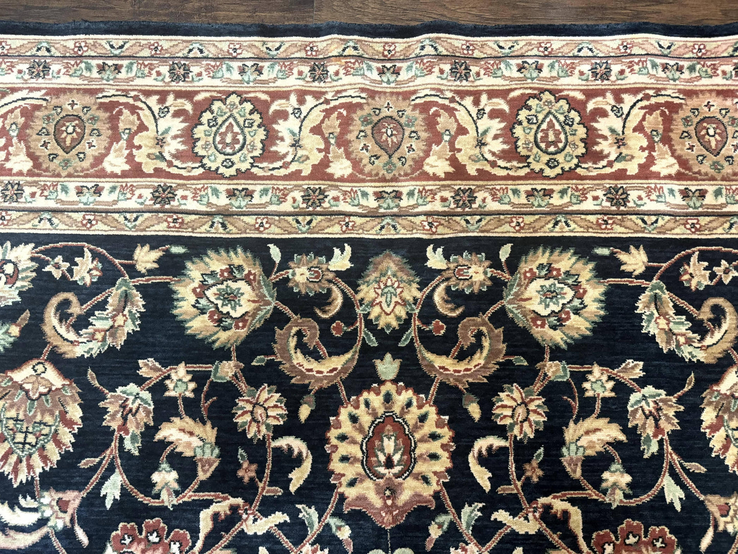 Vintage Oriental Rug 8x11, Floral Persian Design Carpet, Turkish Power Loomed Rug, Navy Blue Red Cream - Nuvé