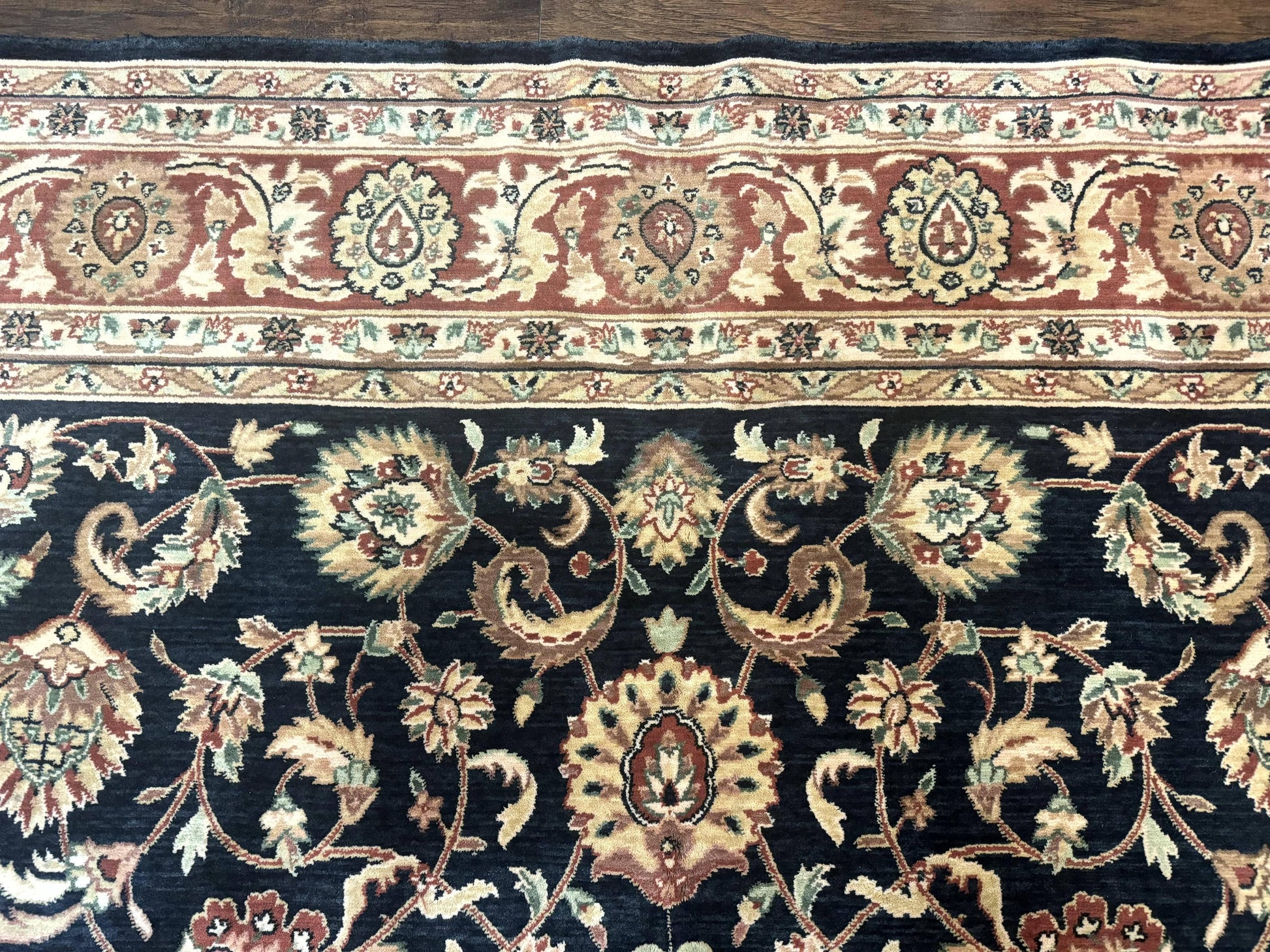 Vintage Oriental Rug 8x11, Floral Persian Design Carpet, Turkish Power Loomed Rug, Navy Blue Red Cream - Nuvé