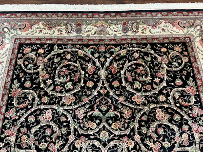 Black Pak Persian Rug 8x11, Floral Pattern, Hand Knotted Vintage Wool Rug with Silk Highlights, Fine 200 KPSI - Nuvé