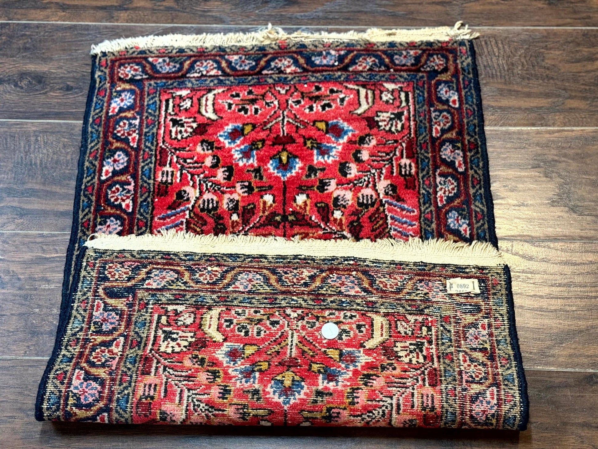 Small Antique Persian Tribal Rug 2x3, Red, Floral, Handmade, Hamadan Rug - Nuvé