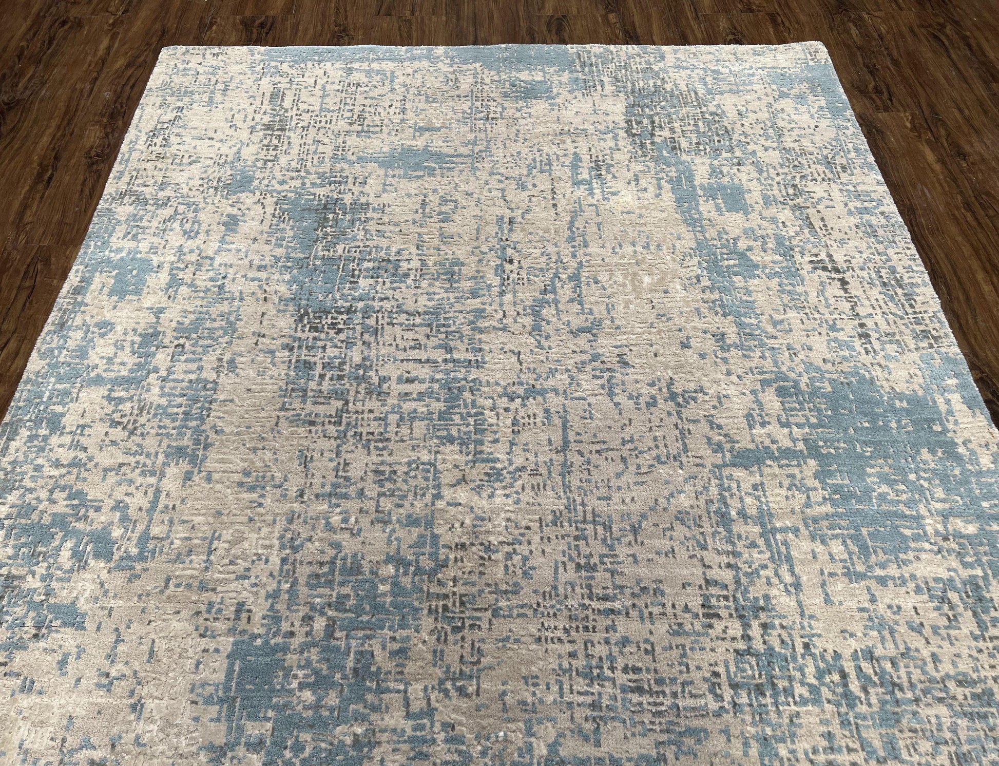 Modern Tibetan Rug 5x8 ft Light Blue and Gray Carpet, Contemporary Wool Rug, Handmade Nepali Rug, Raised Pattern, Tibet Area Rug, Nepal Rug - Nuvé