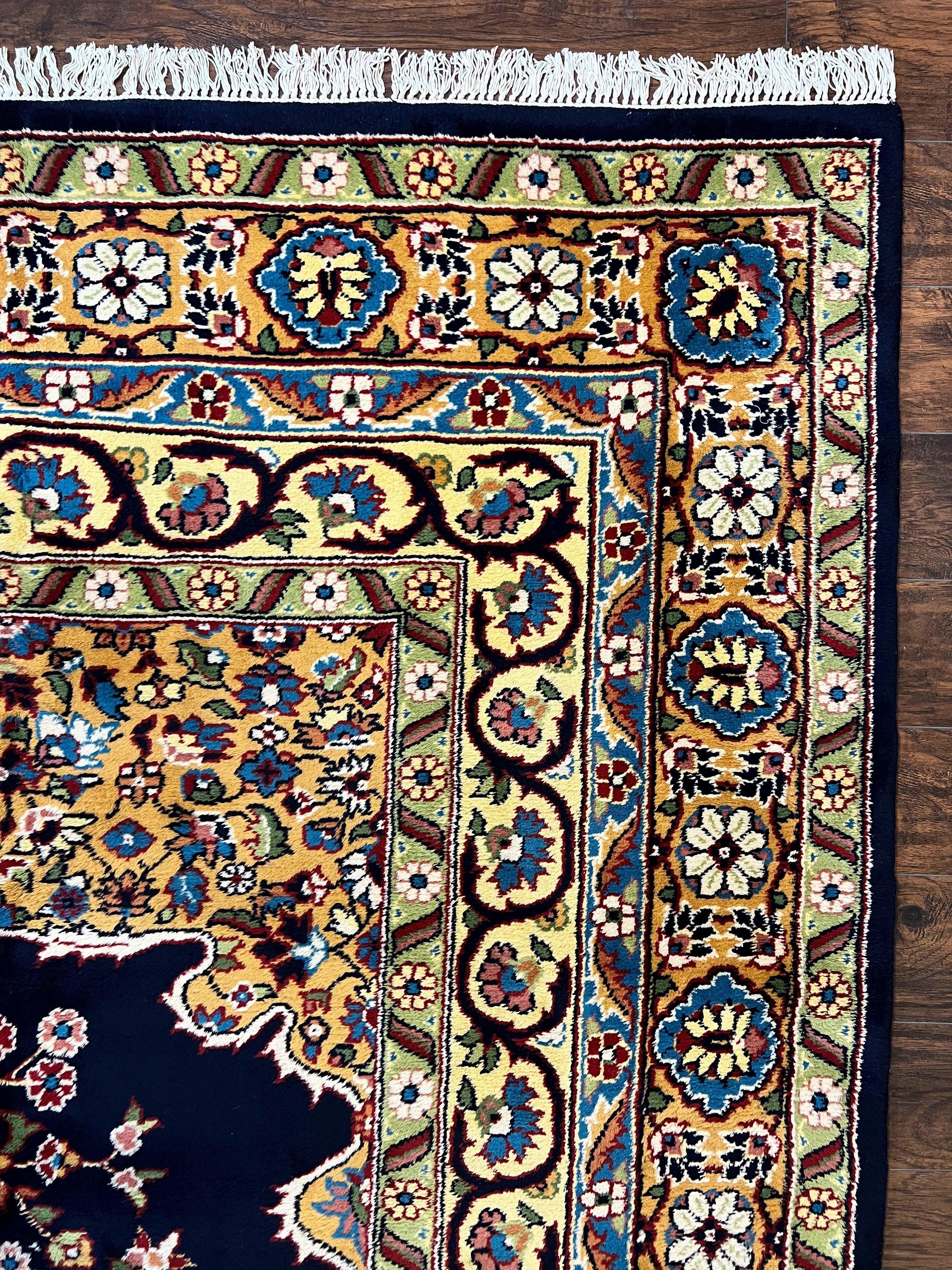 Indo Persian Rug 12x15, Mahal Sarouk Rug 12 x 15, Wool Hand Knotted Vintage Carpet, Navy Blue, Oversized Rug, Center Medallion - Nuvé