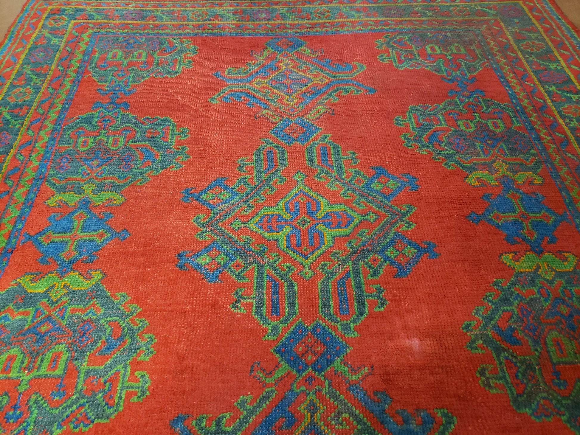 7x11 Turkish Oushak Rug, Vintage Red & Blue Oriental Carpet, Hand Knotted Wool Area Rug 7 x 11, Turkish Sparta Rug, Antique Turkish Rug Nice - Nuvé