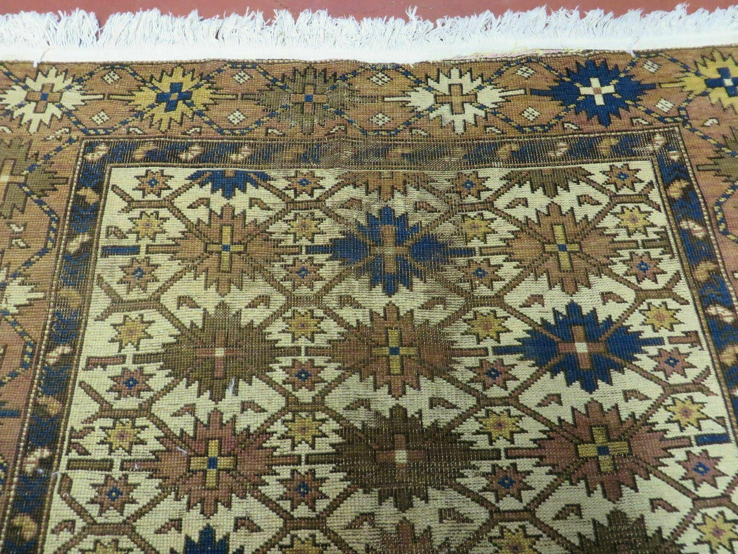 4' X 5' Antique Handmade Caucasian Kazak Shirvan Wool Rug Snow Flakes - Nuvé