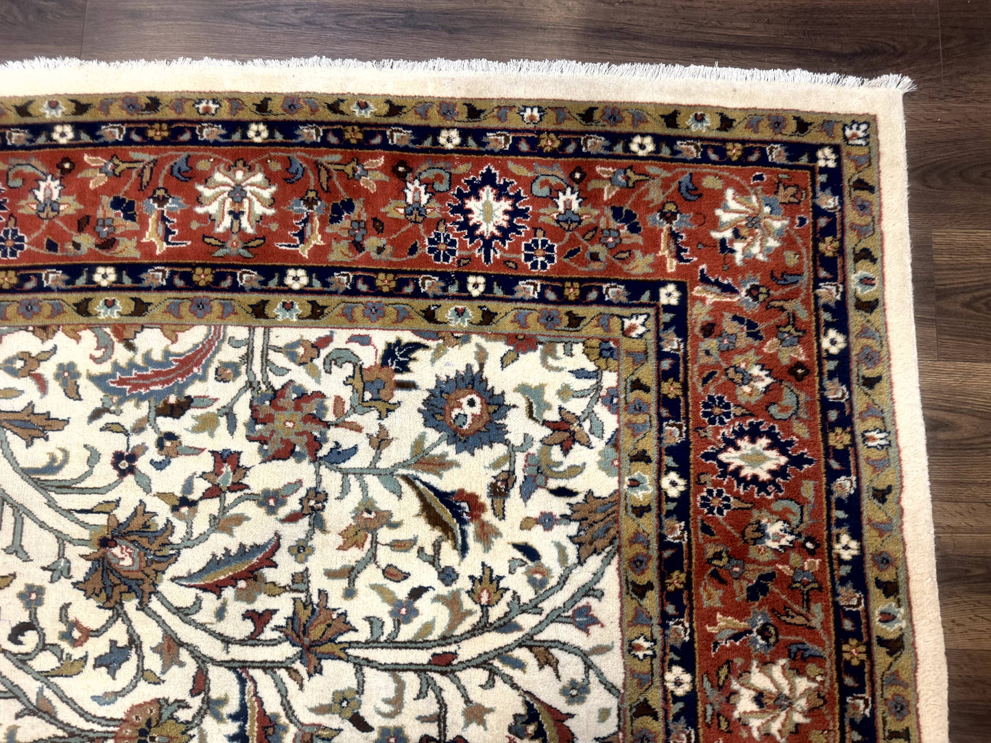 Indo Persian Rug 9x12, Ivory and Red, Traditional Wool Oriental Carpet - Nuvé