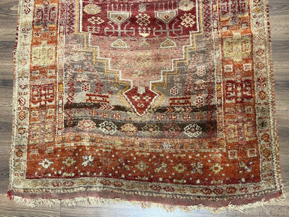 Antique Turkish Melas Rug 4x7, Tribal Geometric Unique Collectible Hand Knotted Wool Oriental Carpet, Rare 1920s Rug, Burnt Orange Red - Nuvé