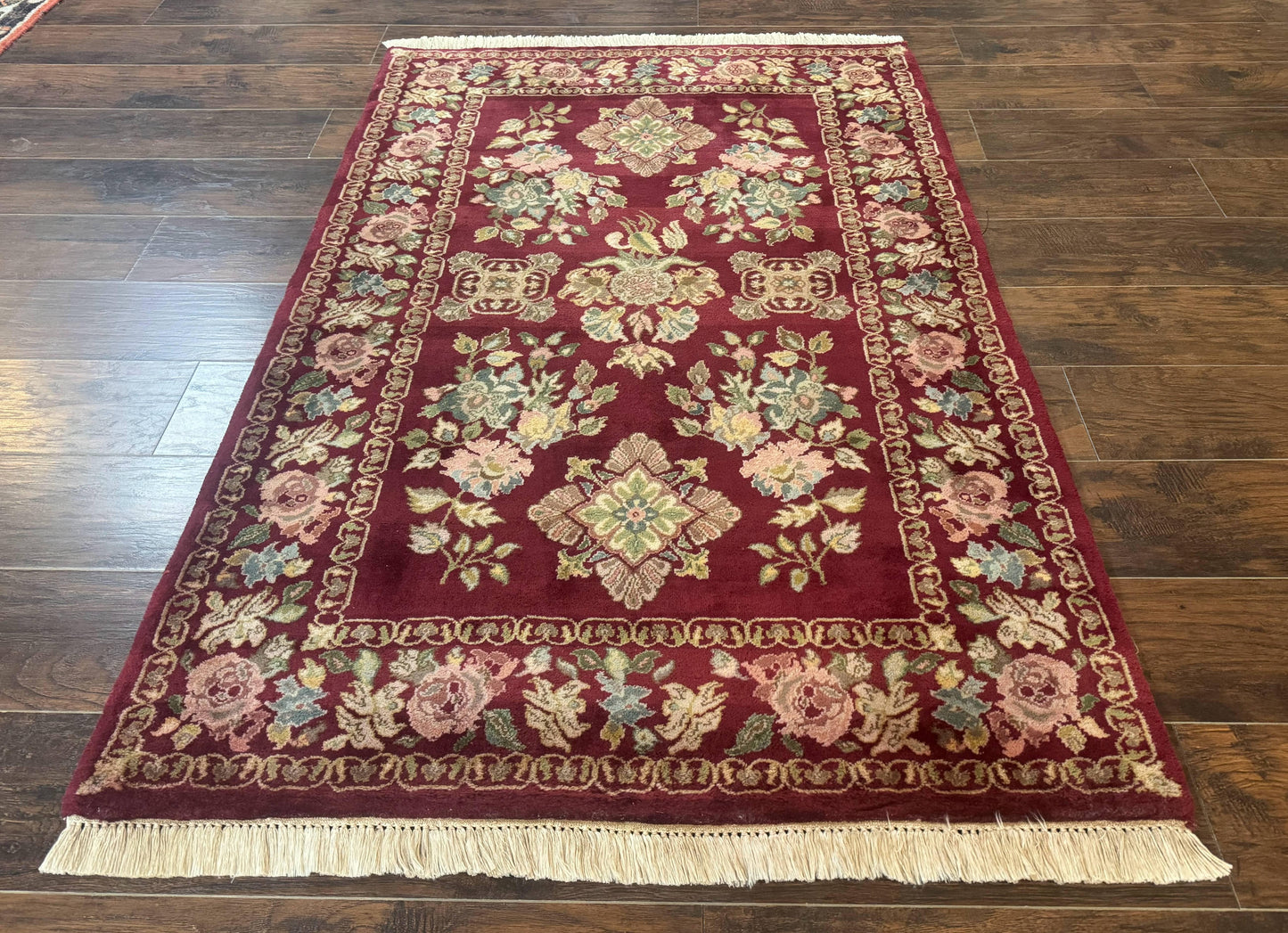 Indo Persian Kerman Rug 4x6, Burgundy, Floral - Nuvé
