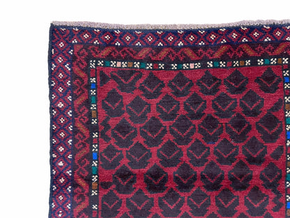 2' 8" X 4' 6" Vintage Handmade Tribal Wool Rug Balouchi Rug Afghan Rug Red Blue