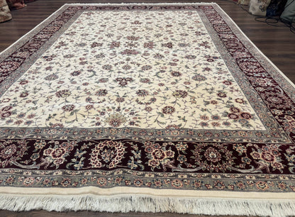 Sino Persian Rug 9x12, Floral Allover Design, 170 KPSI, Ivory and Dark Maroon - Nuvé