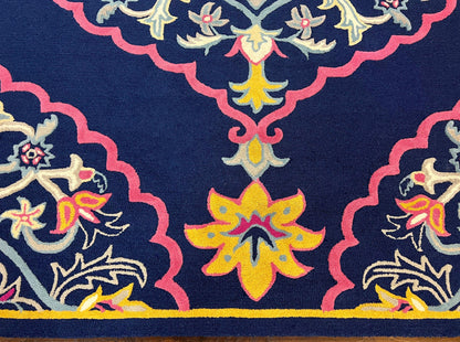 Safavieh Rug 8x10 Belagio Collection, Navy Blue Pink Yellow, Power-Loomed Wool Carpet, Floral Area Rug, Modern Rug, Room Sized 8 x 10 ft Rug - Nuvé