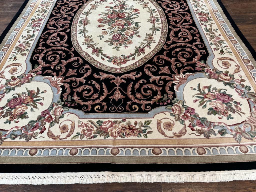 Aubusson Rug 8x10, Floral, Wool Pile, Elegant, European Design, Handmade, Fine - Nuvé