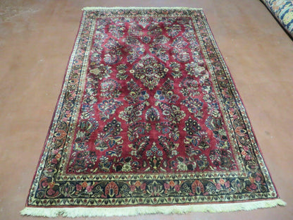 Persian Sarouk Rug 4x6, Red, Floral, Antique - Nuvé