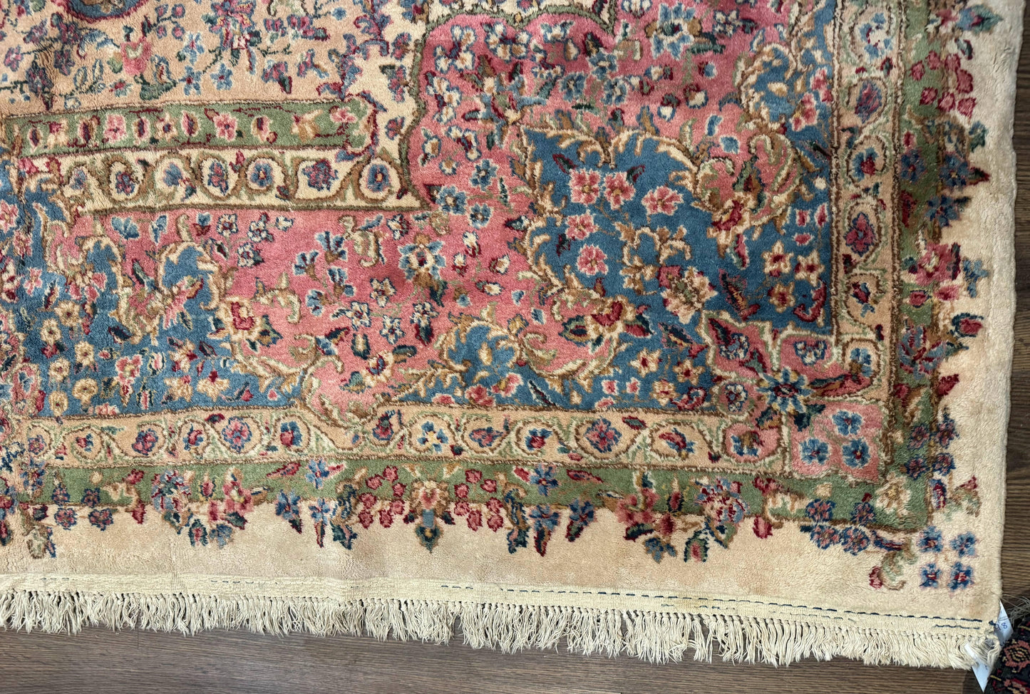 Palace Size Persian Kerman Rug 11x20 ft, Very Fine 340 KPSI, Vintage Oversized Wool Handmade Large Persian Carpet, Beige Light Blue Pink - Nuvé