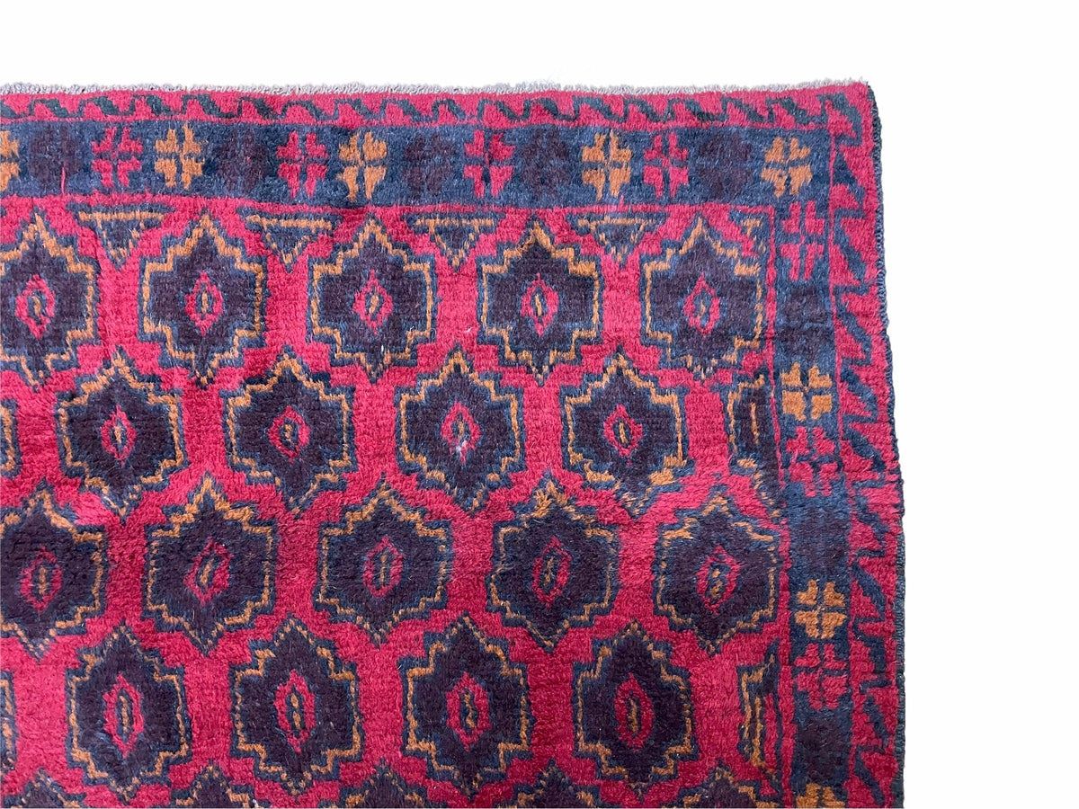 2' 10" X 4'7" Vintage Handmade Tribal Wool Rug Balouchi Rug Afghan Rug Red Blue