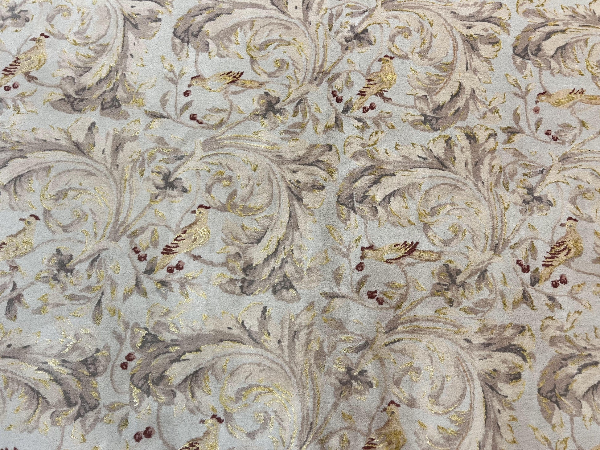 Aubusson Rug 10x14, Wool & Silk Highlights Hand Knotted Vintage Carpet, Birds Flowers, Fine Details, Elegant - Nuvé