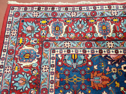 Rare Antique Persian Veramin Carpet, Mina-Khani Pattern, Blue, Red, Ivory, 7x11 ft, Hand-Knotted, Wool - Nuvé