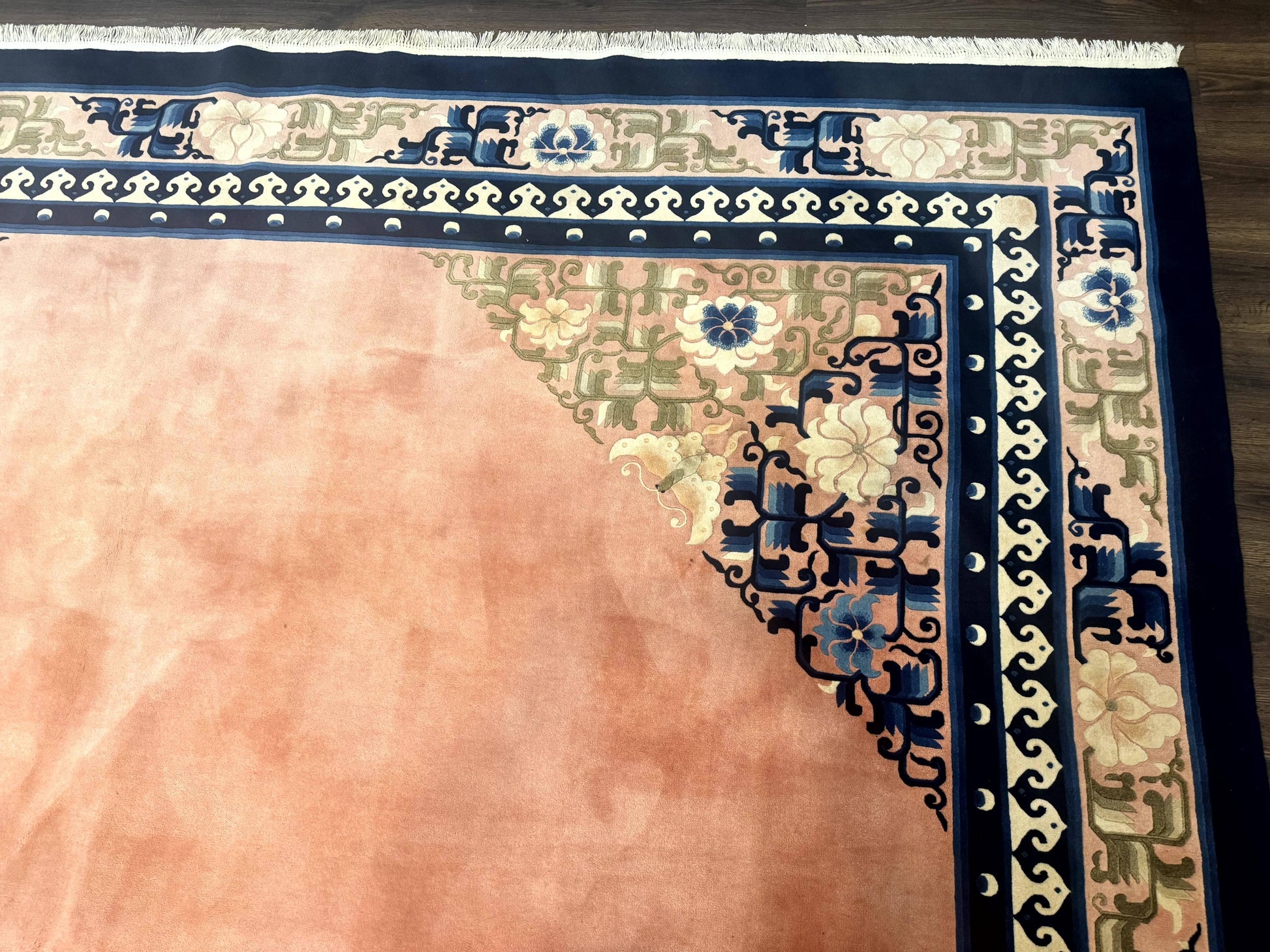 Chinese Wool Rug 11x18, Palace Sized Chinese Carpet, Peking Rug, Peach and Blue, Open Field, Simple Design, Art Deco Rug, Large Handmade Rug - Nuvé
