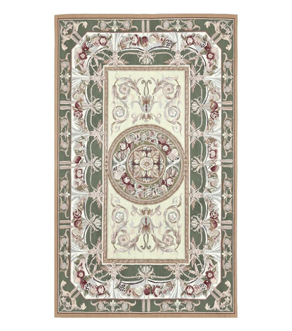 Aubusson Rug 5x8, Wool Handmade Vintage Carpet, Angel Motifs, Flatweave Rug 5 x 8, Medium Sized, European Design