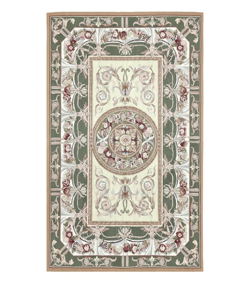 Aubusson Rug 5x8, Wool Handmade Vintage Carpet, Angel Motifs, Flatweave Rug 5 x 8, Medium Sized, European Design