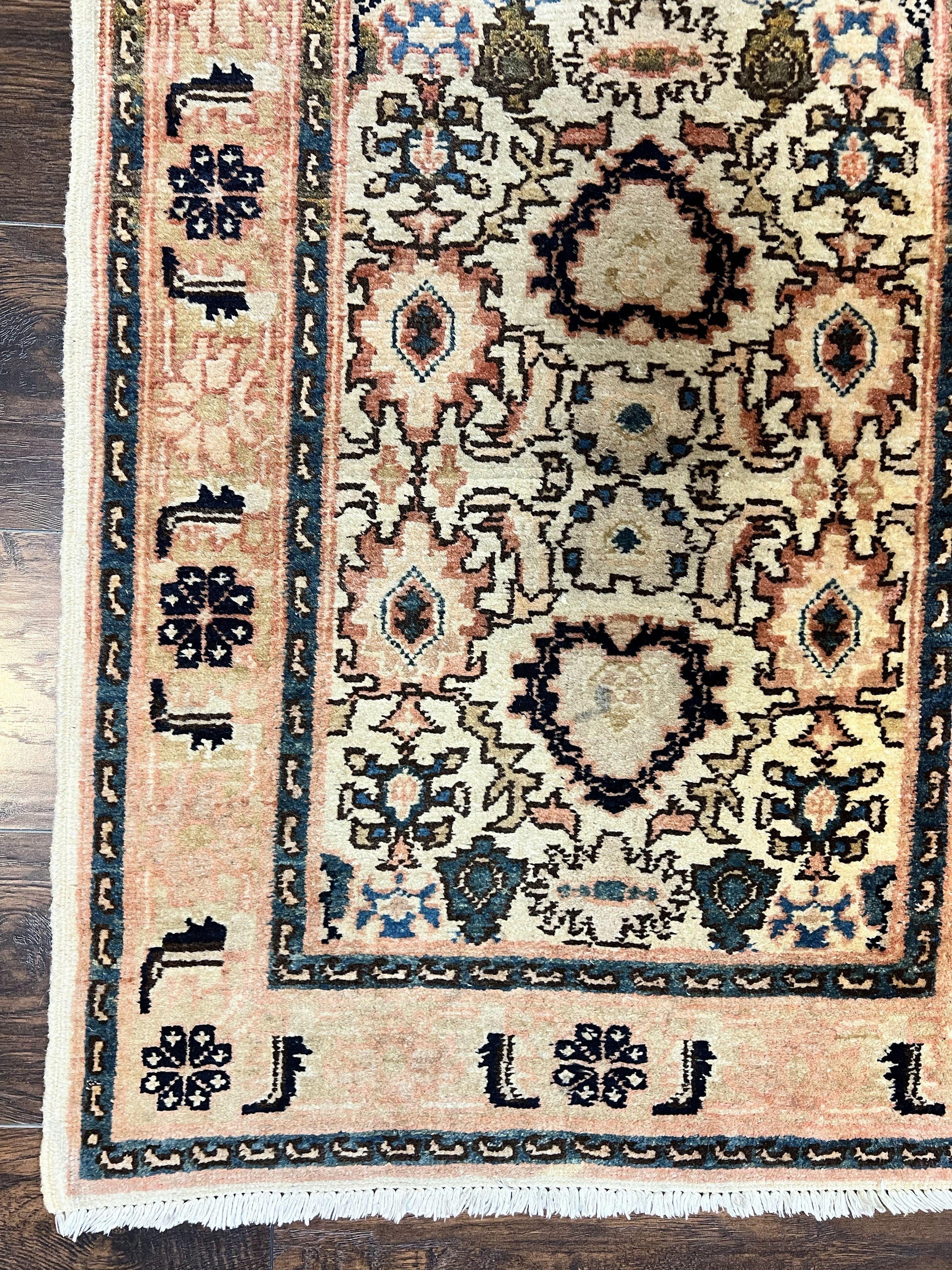 Romanian Runner Rug 2.6 x 12.9, Wool Handmade Hand Knotted Skinny Runner for Hallway, Floral Allover, Vintage Tan Runner - Nuvé