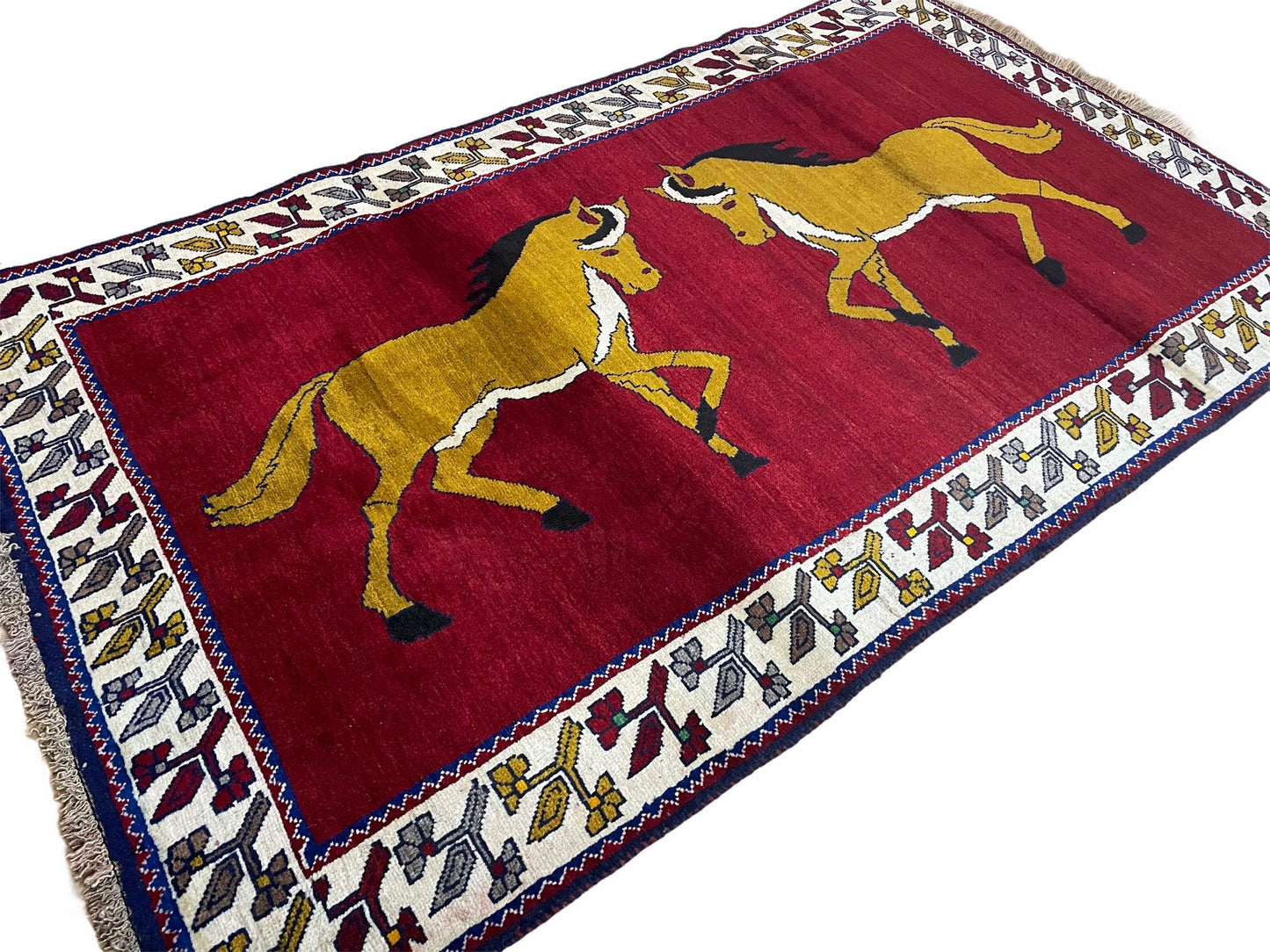 4 X 7 Handmade Hand-Knotted Quality Wool Rug Horses Zagros Red Mustard Gold New - Nuvé