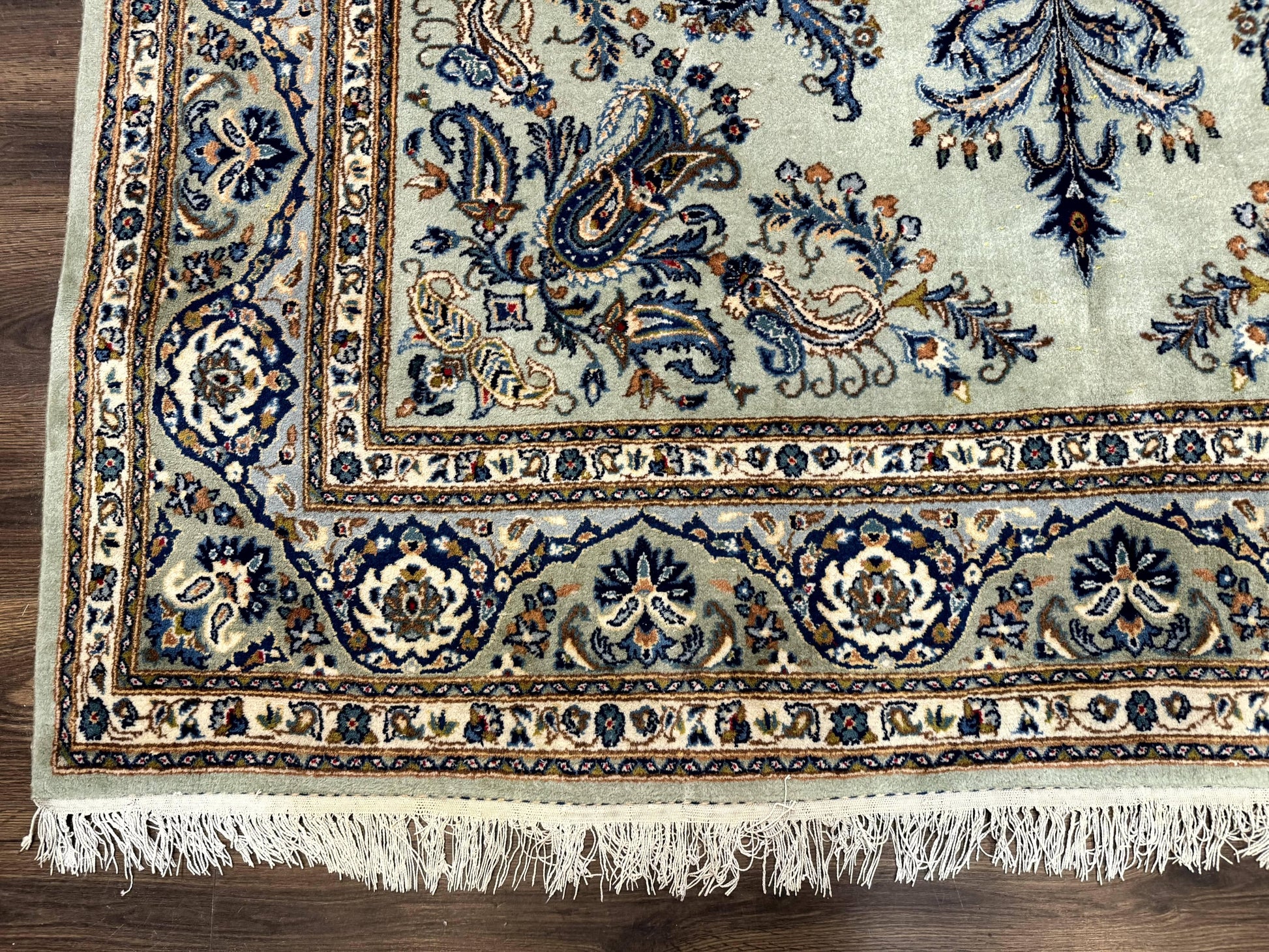 Light Green and Blue Persian Kashan Rug 7x10, Authentic Persian Carpet, Handmade, Wool - Nuvé