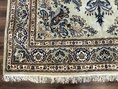 Light Green and Blue Persian Kashan Rug 7x10, Authentic Persian Carpet, Handmade, Wool - Nuvé
