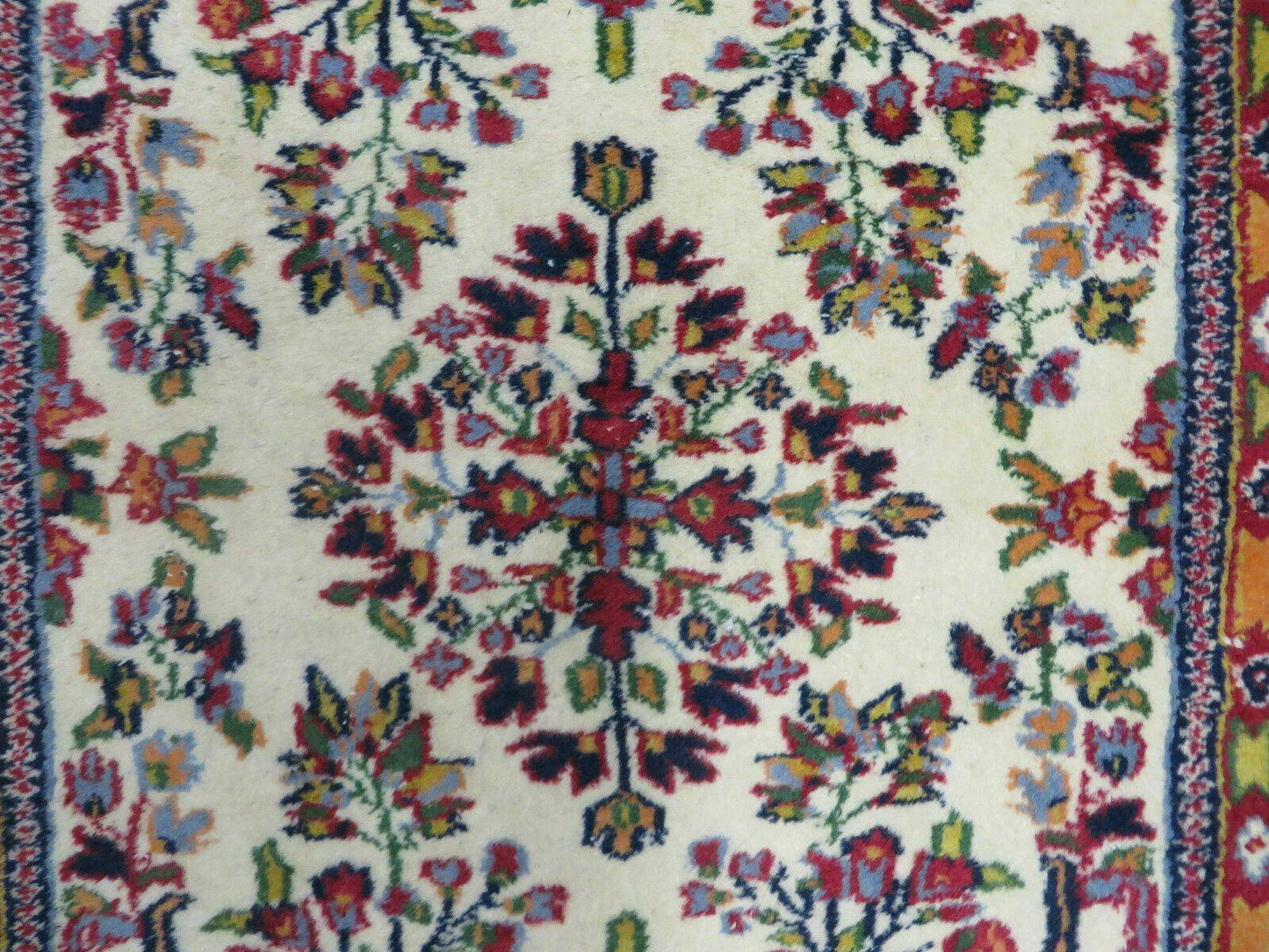 Small Persian Rug 2 x 3, Tiny Persian Sarouk Carpet, Cream Navy Blue Red, Floral Medallion, Vintage Wool Rug, Handmade Hand-Knotted Oriental Rug - Nuvé