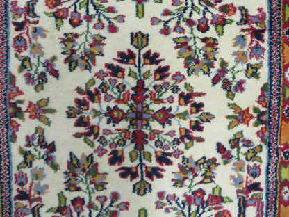 Small Persian Rug 2 x 3, Tiny Persian Sarouk Carpet, Cream Navy Blue Red, Floral Medallion, Vintage Wool Rug, Handmade Hand-Knotted Oriental Rug - Nuvé
