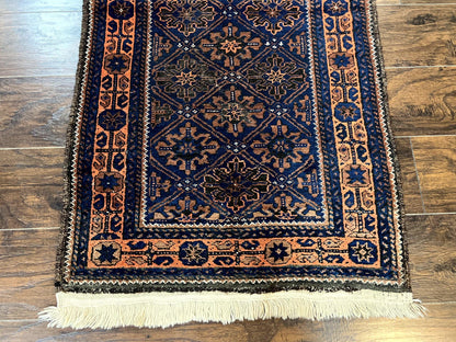 Small Antique Persian Rug 2.7 x 4.7, Handmade Wool Rug, Navy Blue, Balouch Rug, Tribal Rug - Nuvé