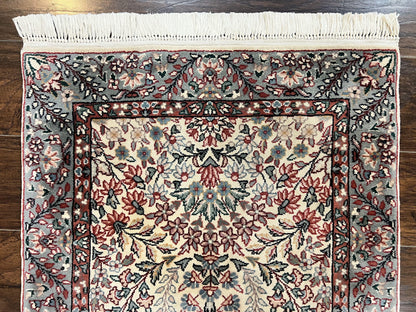 Sino Persian Runner Rug 2.7 x 10, Floral Kirman Lavar Carpet for Hallway, Cream, Handmade Wool Vintage Rug - Nuvé